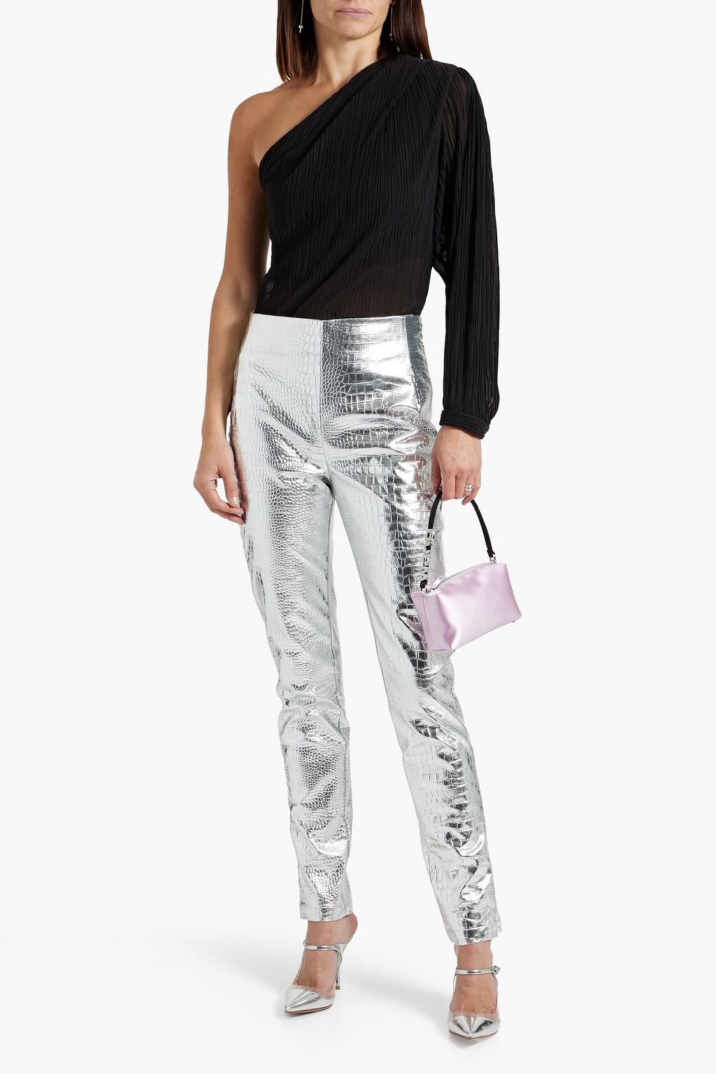 IRO Amalys one-sleeve plissé-georgette top