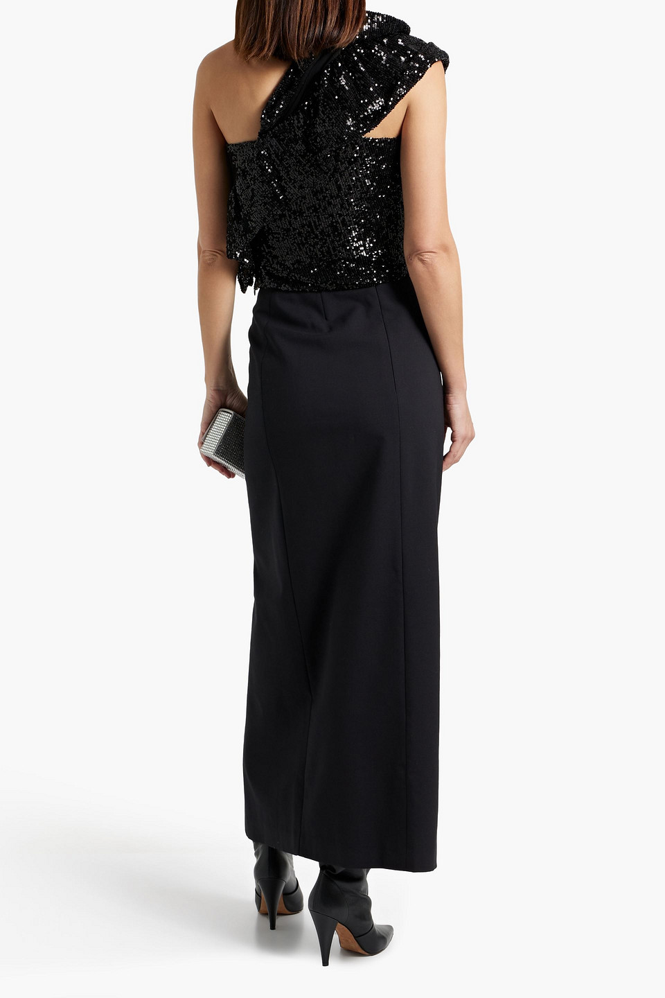 IRO SONIA ONE-SHOULDER SEQUINED TULLE TOP