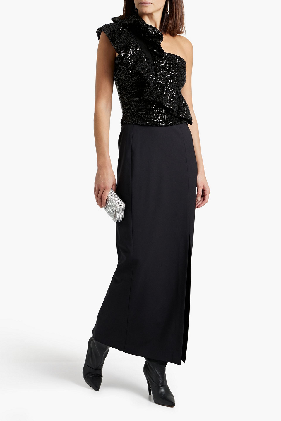 IRO SONIA ONE-SHOULDER SEQUINED TULLE TOP