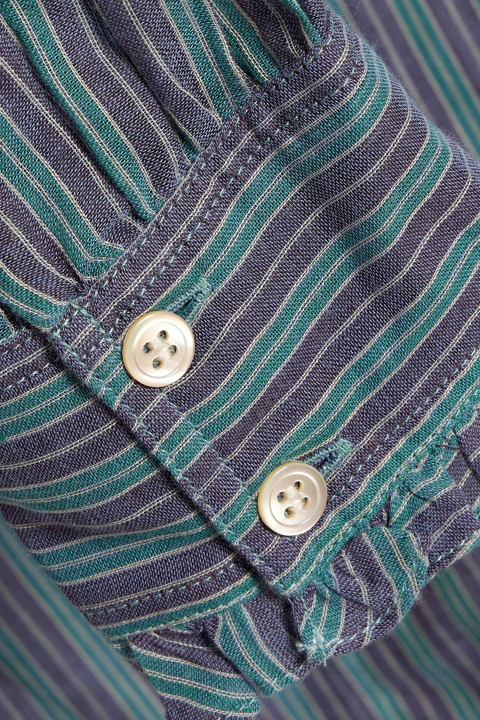 Isabel Marant Étoile Pamias Ruffled Striped Cotton Blouse In Teal