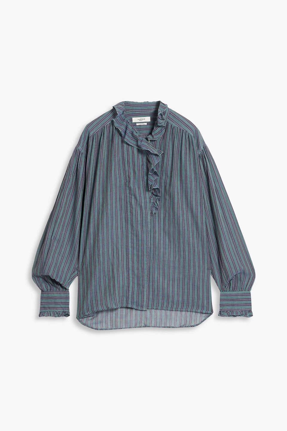 Isabel Marant Étoile Pamias Ruffled Striped Cotton Blouse In Teal