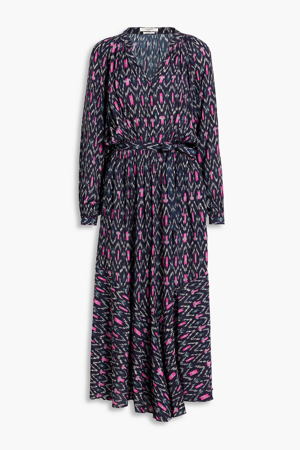 Isabel Marant Étoile Arbela Belted Printed Crepe Midi Dress In Midnight Blue