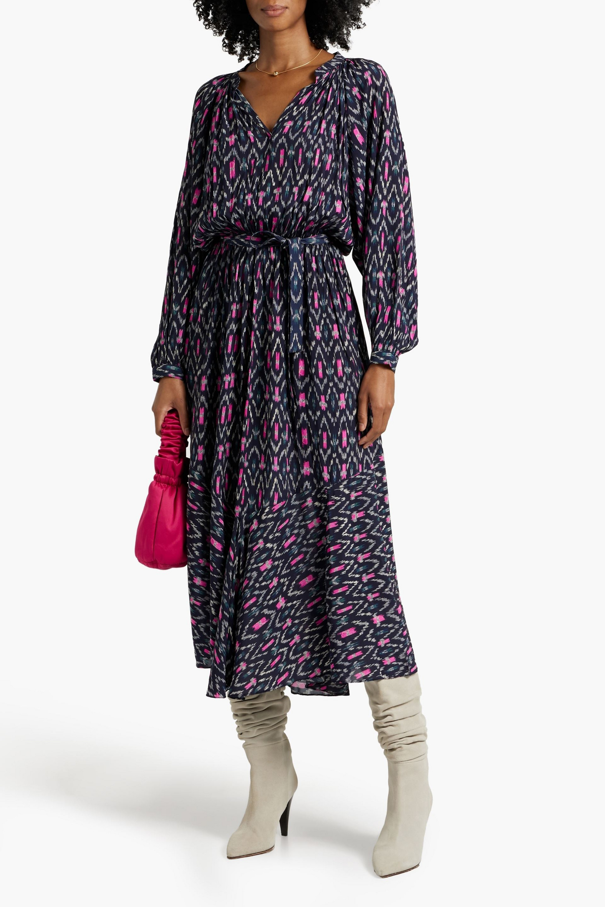 Marant Étoile Arbela belted printed crepe midi dress