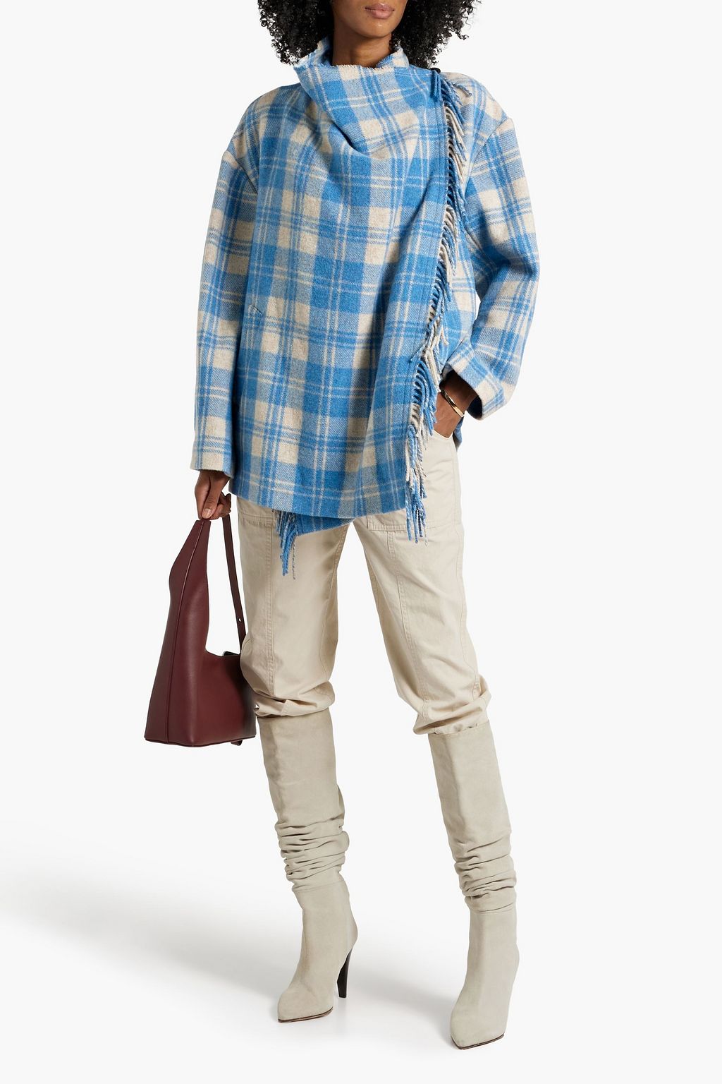 MARANT ÉTOILE Flemingli fringed checked wool-blend felt coat