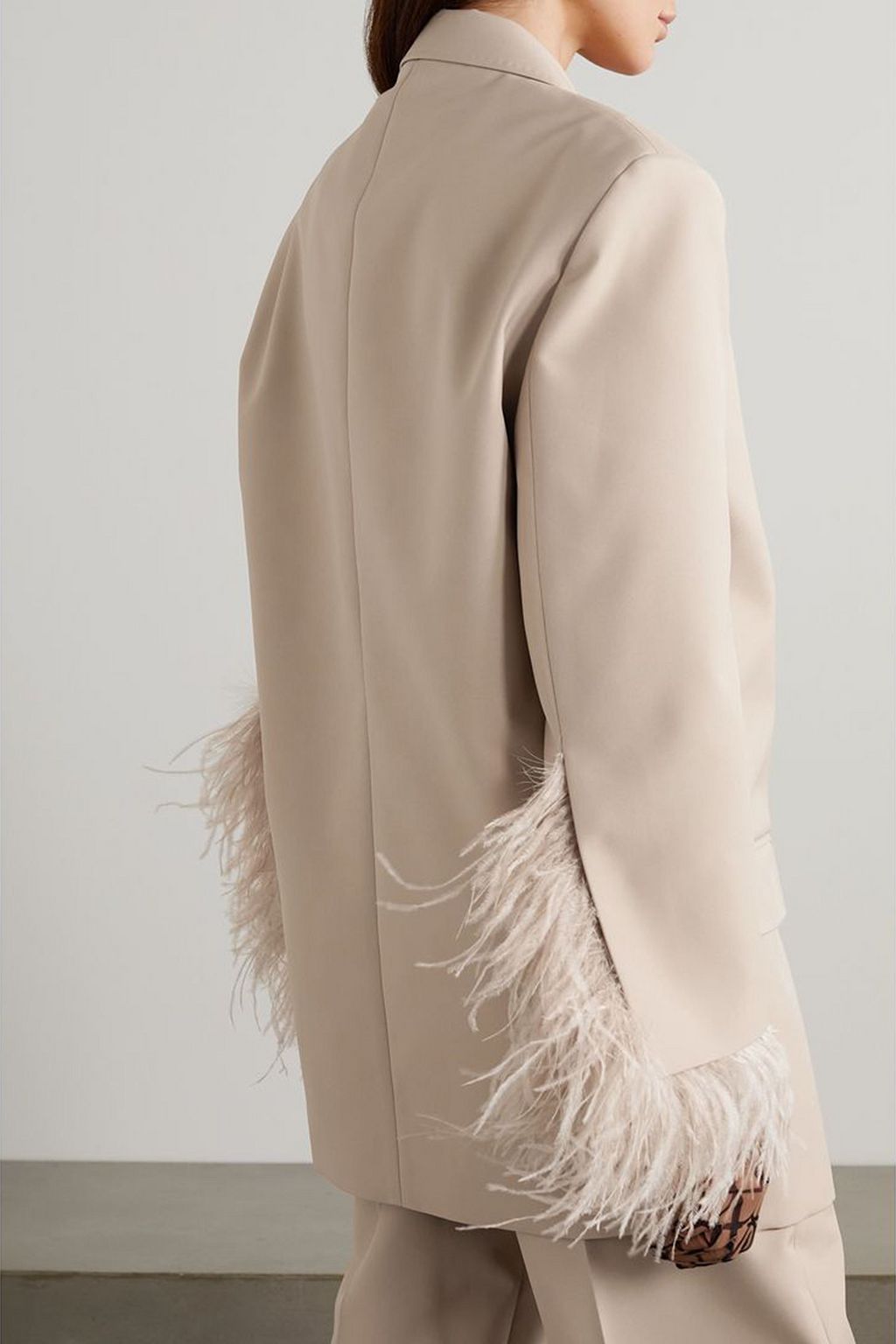 VALENTINO GARAVANI Oversized double-breasted feather-trimmed woven blazer