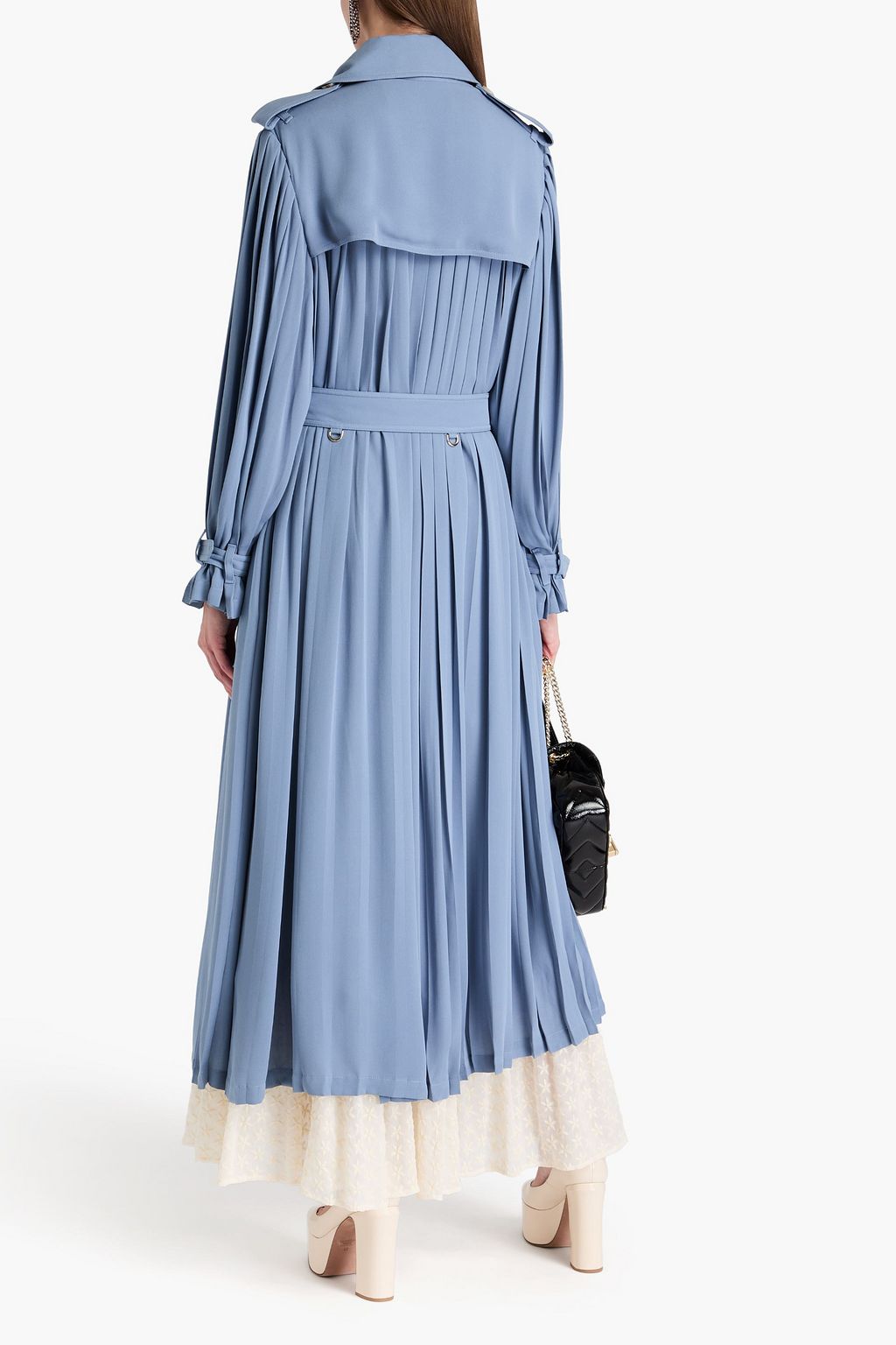VALENTINO GARAVANI Double-breasted pleated silk-crepe trench coat