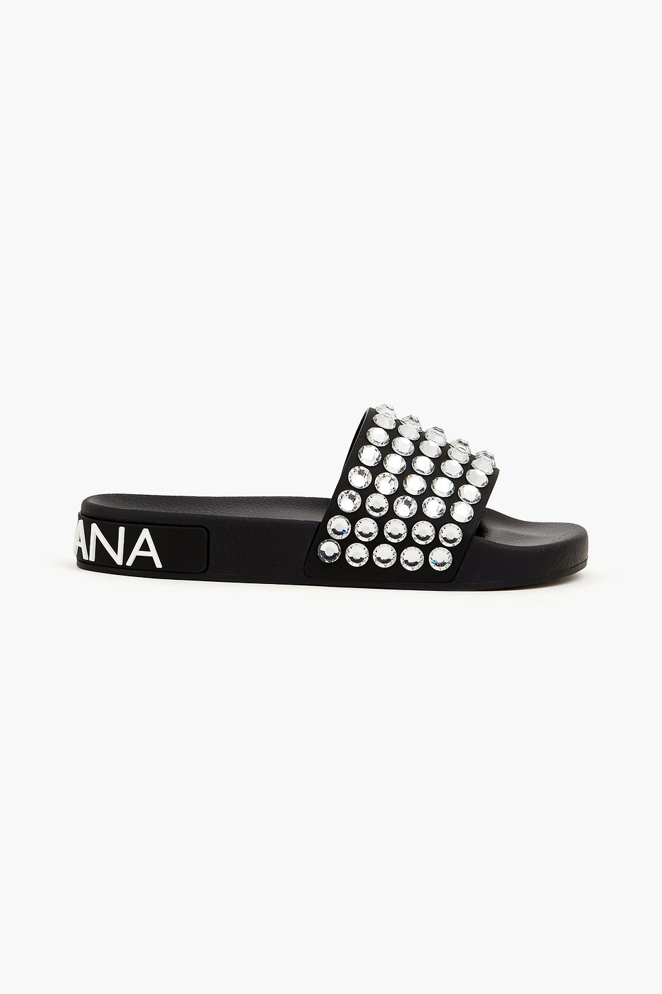 Dolce & Gabbana Crystal-embellished Leather Slides In Black