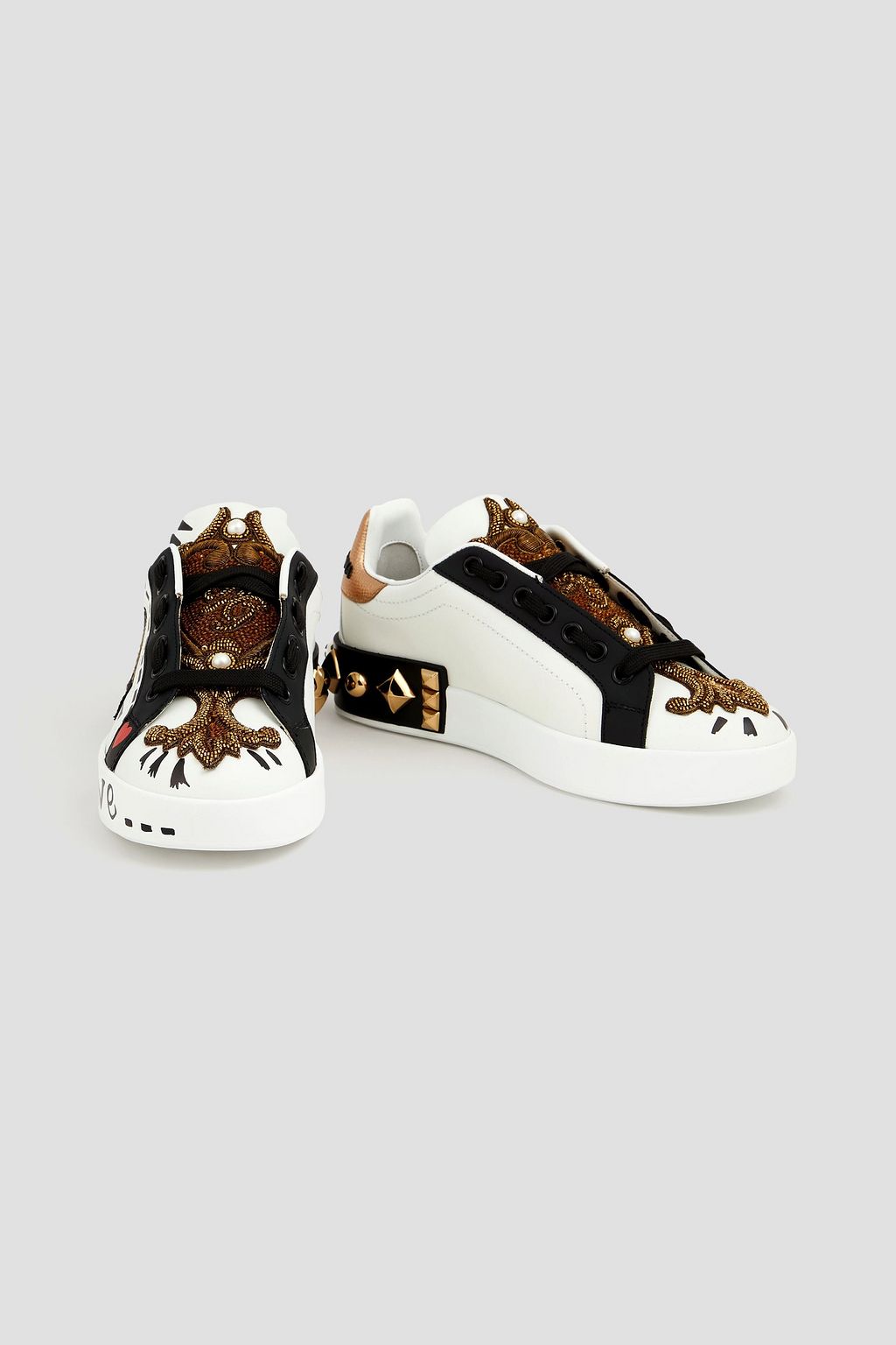 DOLCE&GABBANA 장식 디테일 프린트 가죽 스니커즈