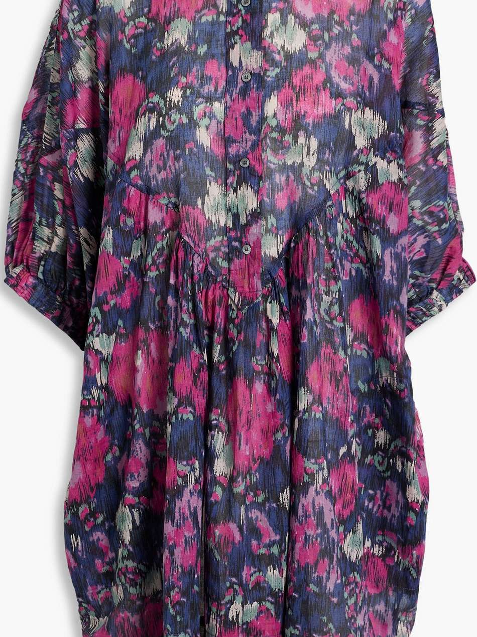mazea gathered printed cotton-voile mini dress
