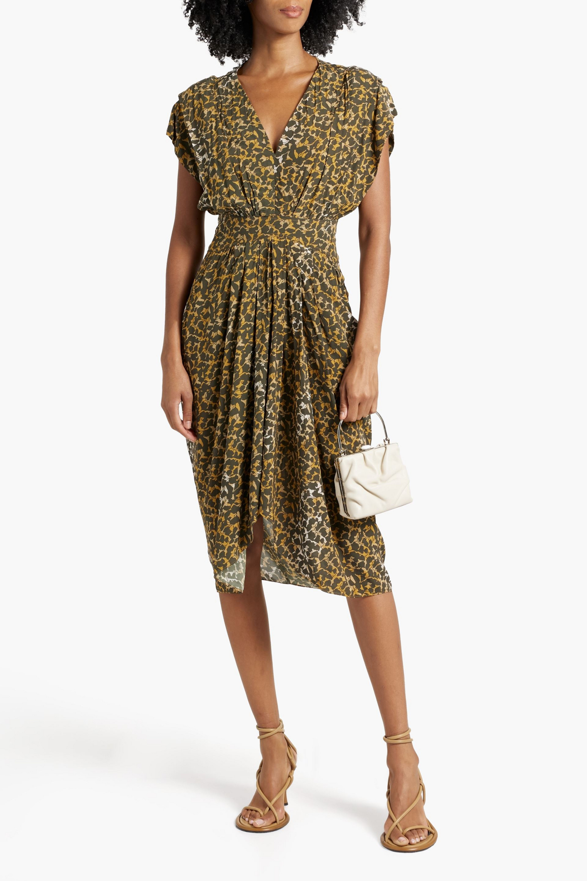 Marant Étoile Almeya pleated printed crepe midi dress