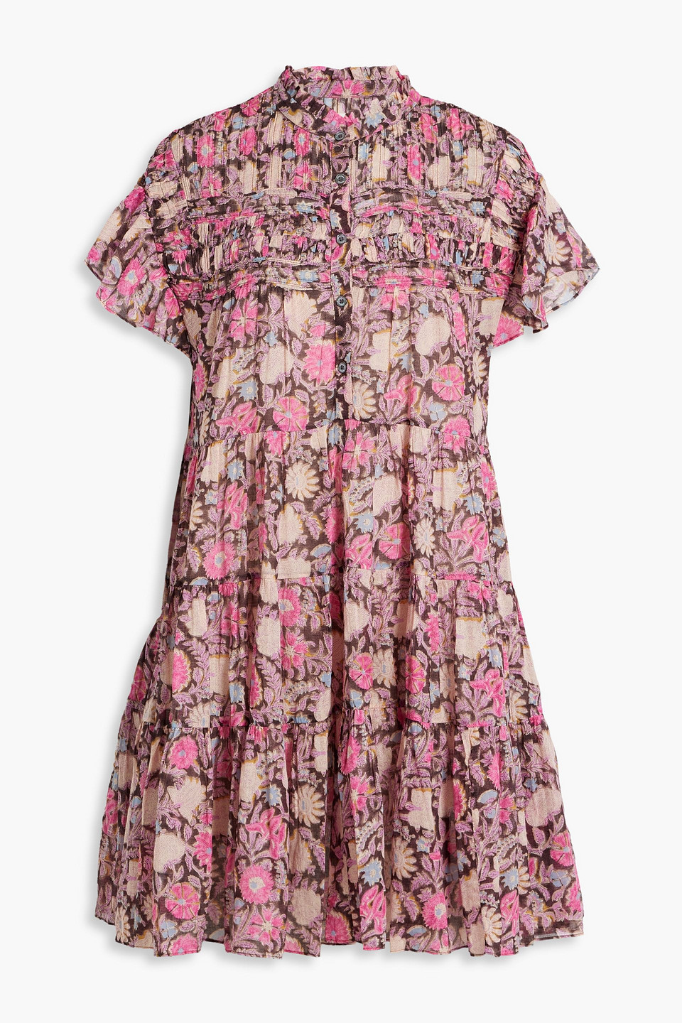 Isabel Marant Étoile Lanikaye Tiered Floral-print Cotton-voile Mini Dress In Pink