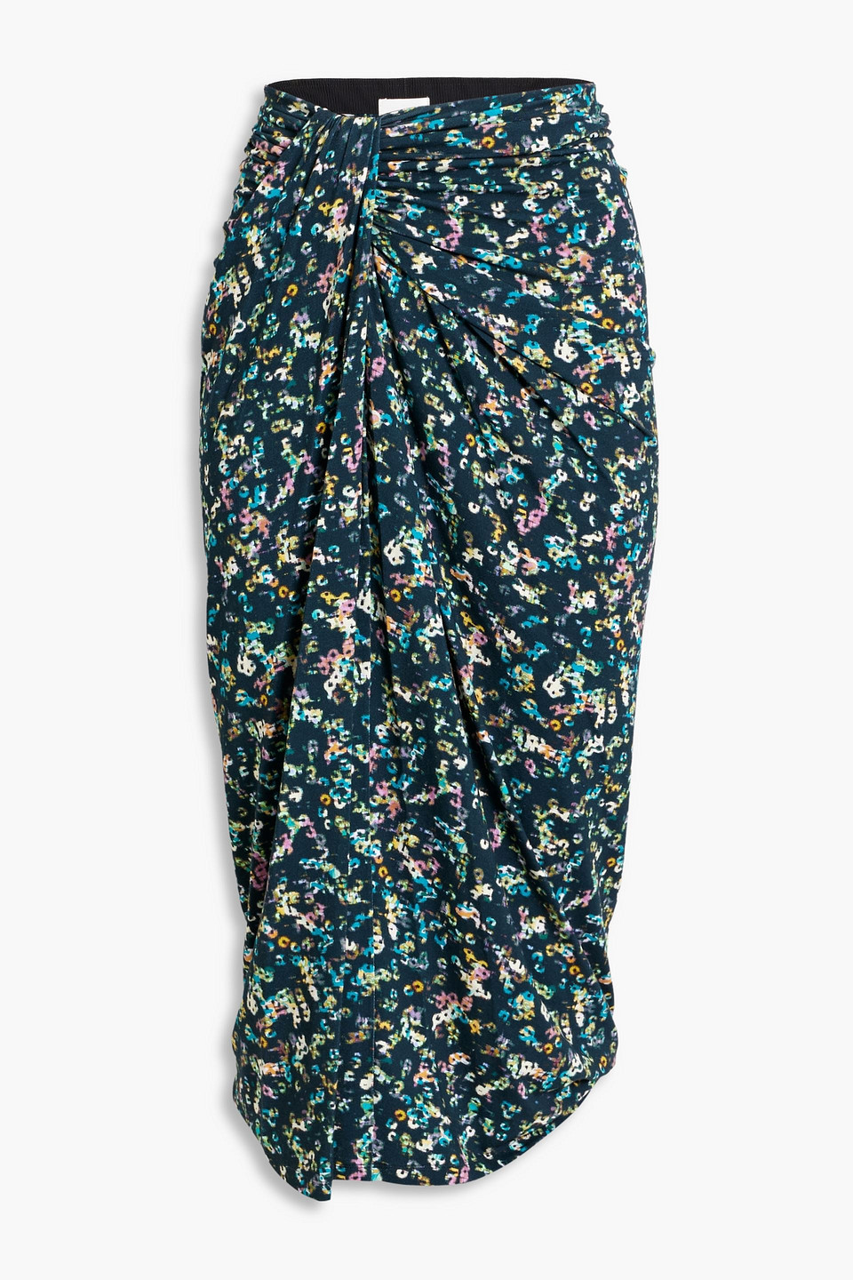 Isabel Marant Étoile Jeldia Ruched Printed Stretch-jersey Midi Skirt In Petrol