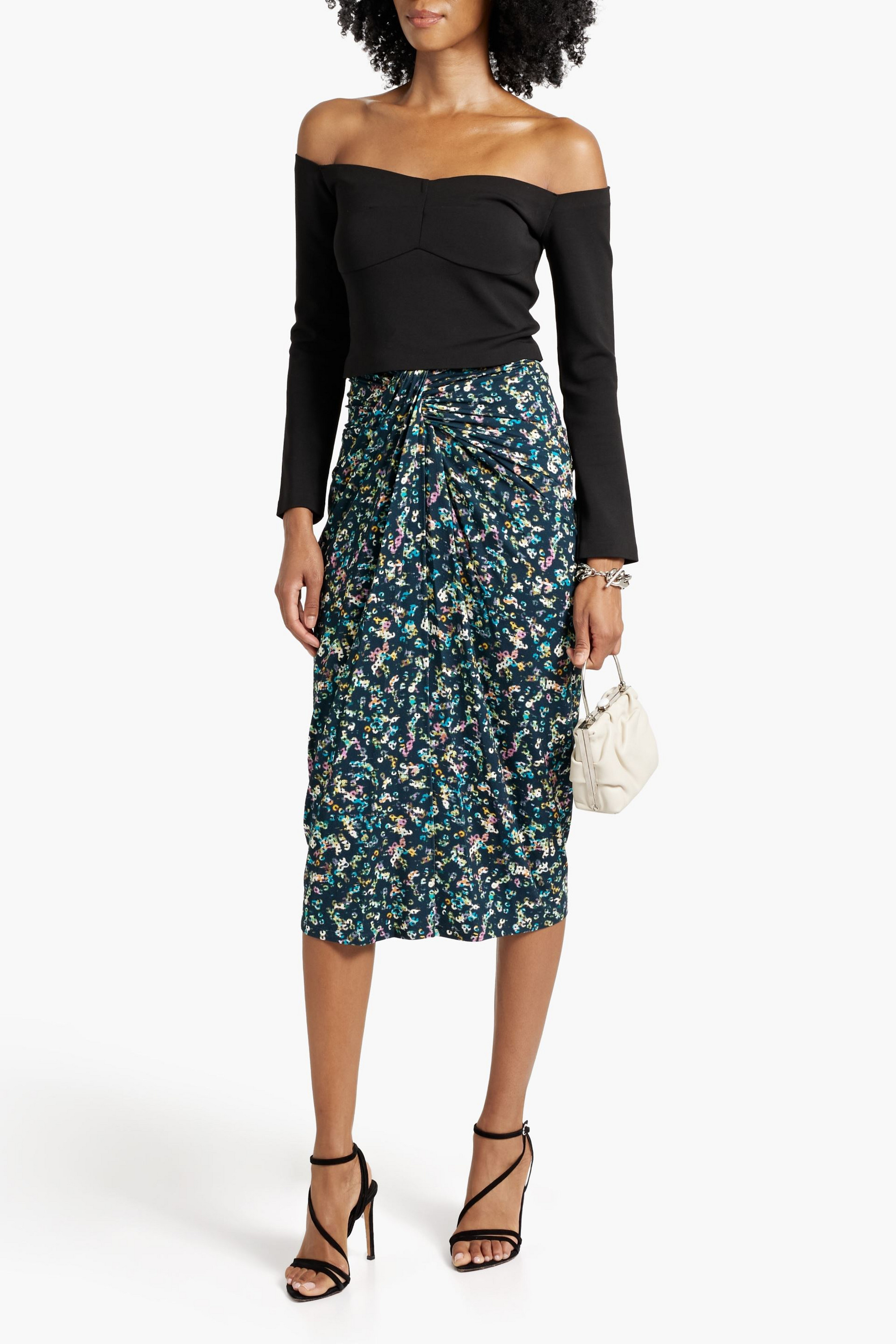 Marant Étoile Jeldia ruched printed stretch-jersey midi skirt