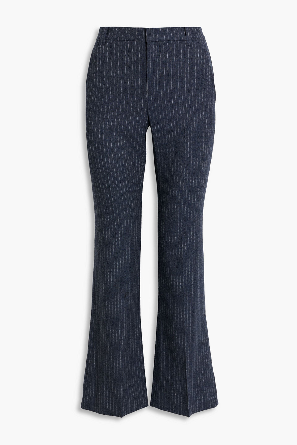 Vince Pinstriped Woven Flared Pants In Navy