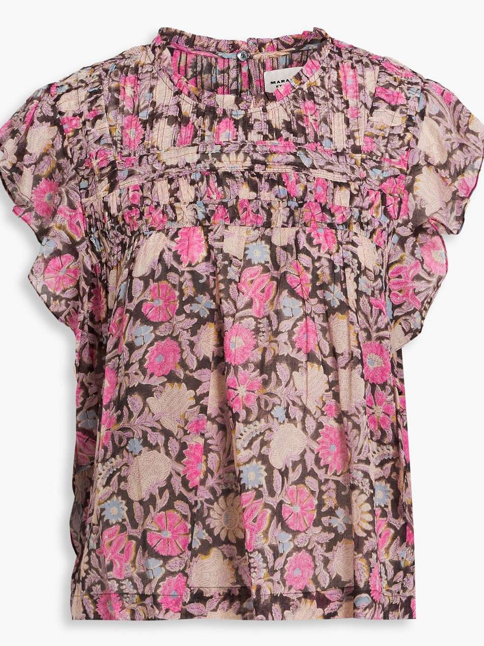 layona ruffled printed cotton-voile top
