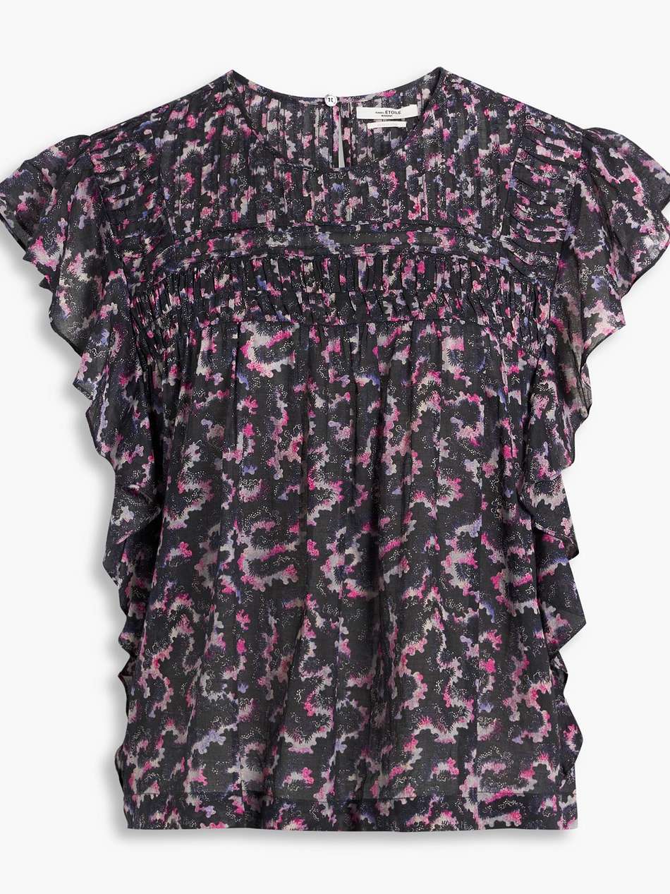 ilayona ruffled printed cotton-voile top