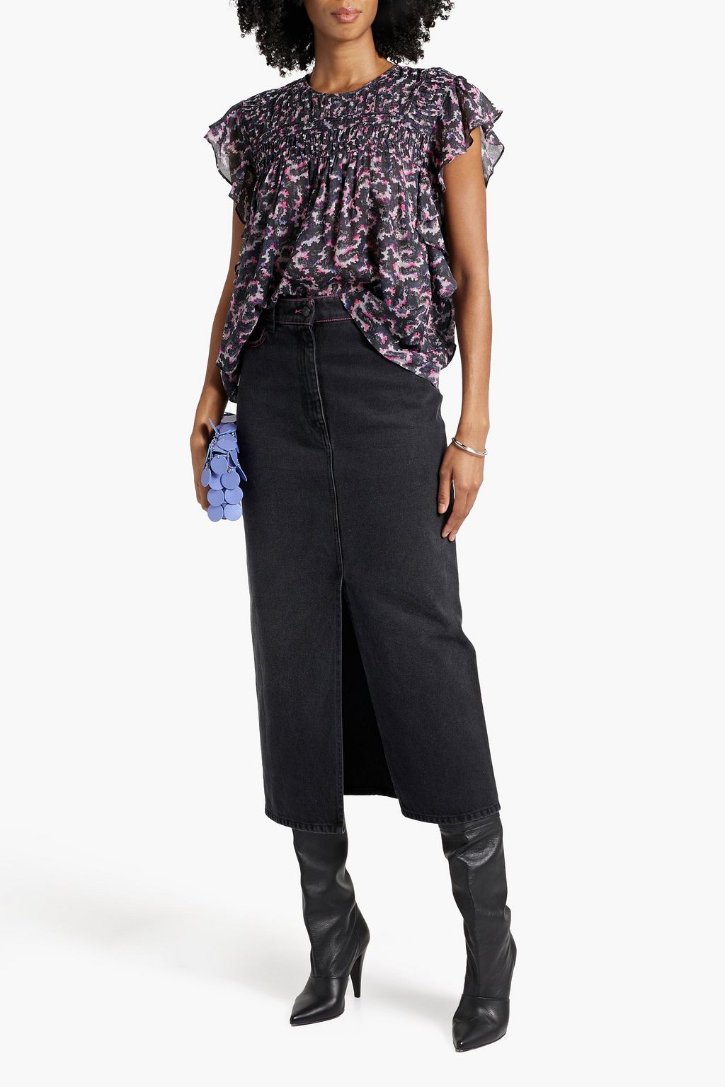 MARANT ÉTOILE Ilayona ruffled printed cotton-voile top