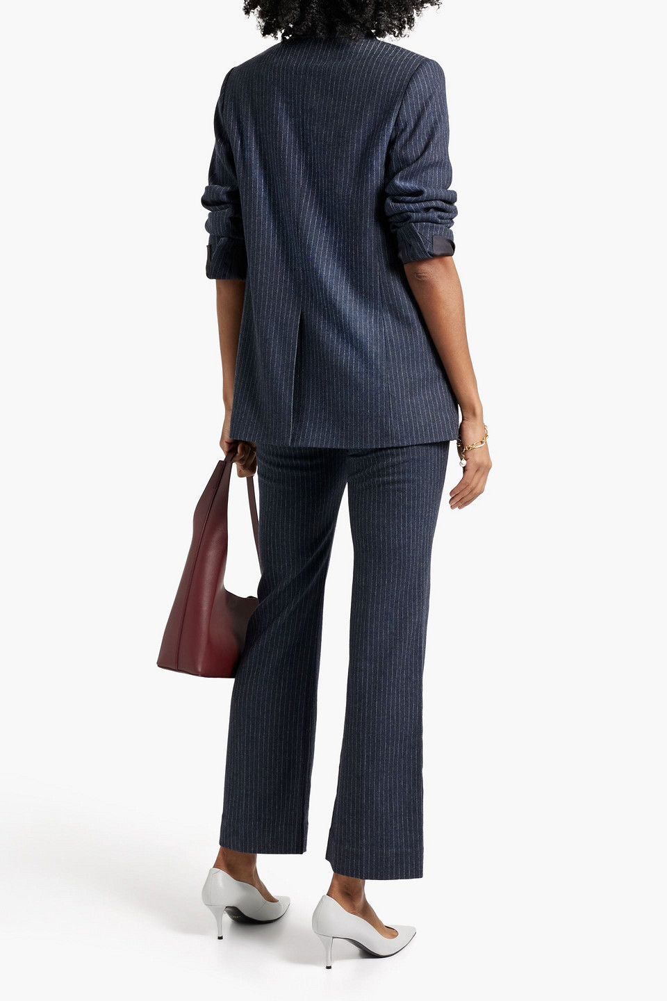 Vince Pinstripe Flannel Blazer In Navy