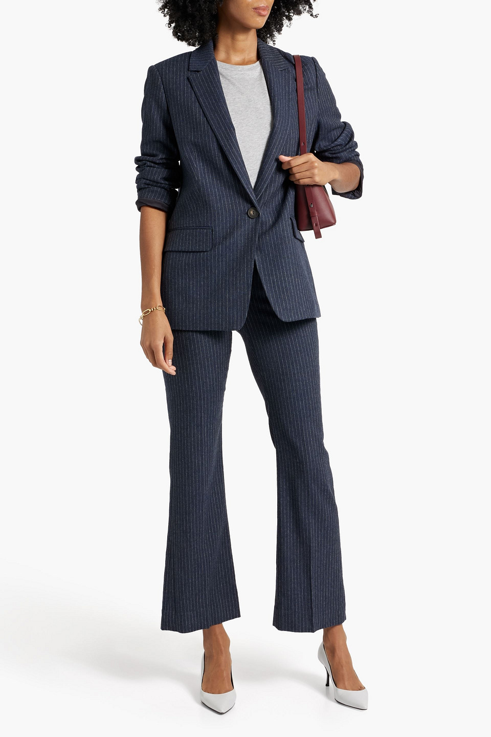 Vince Pinstripe Flannel Blazer In Navy