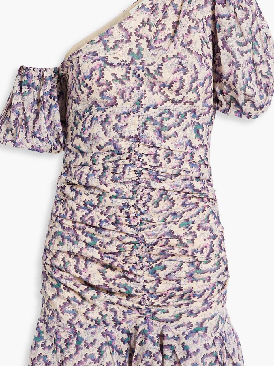 lecia one-shoulder ruched printed cotton-voile mini dress