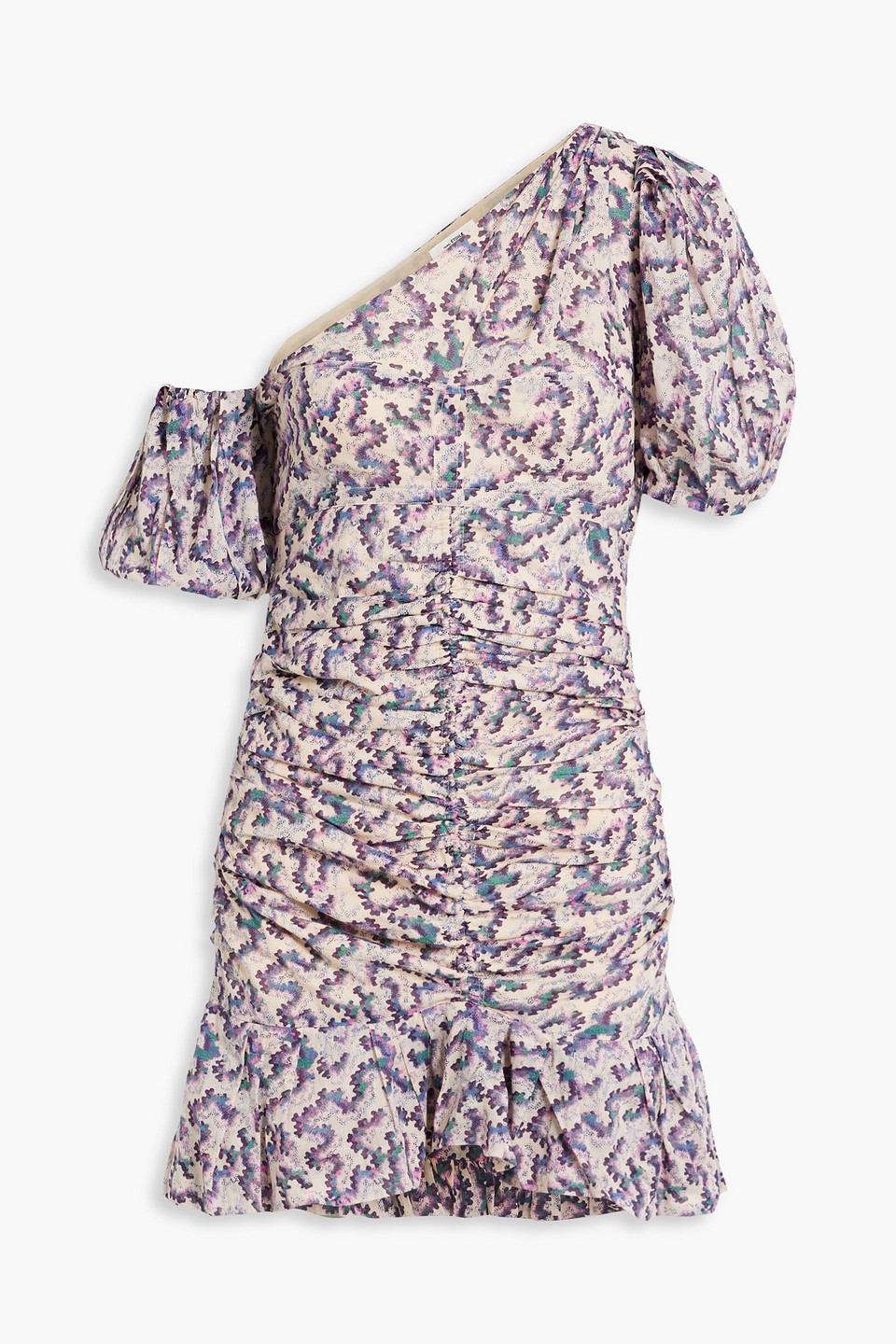 Isabel Marant Étoile Lecia One-shoulder Ruched Printed Cotton-voile Mini Dress In Blush