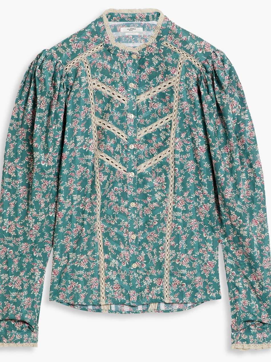 reafi lace-trimmed printed cotton-mousseline blouse