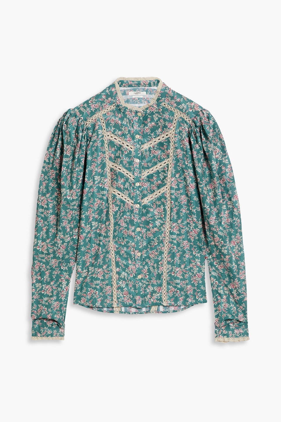 Isabel Marant Étoile Reafi Crochet-trimmed Floral-print Cotton-voile Top In Petrol