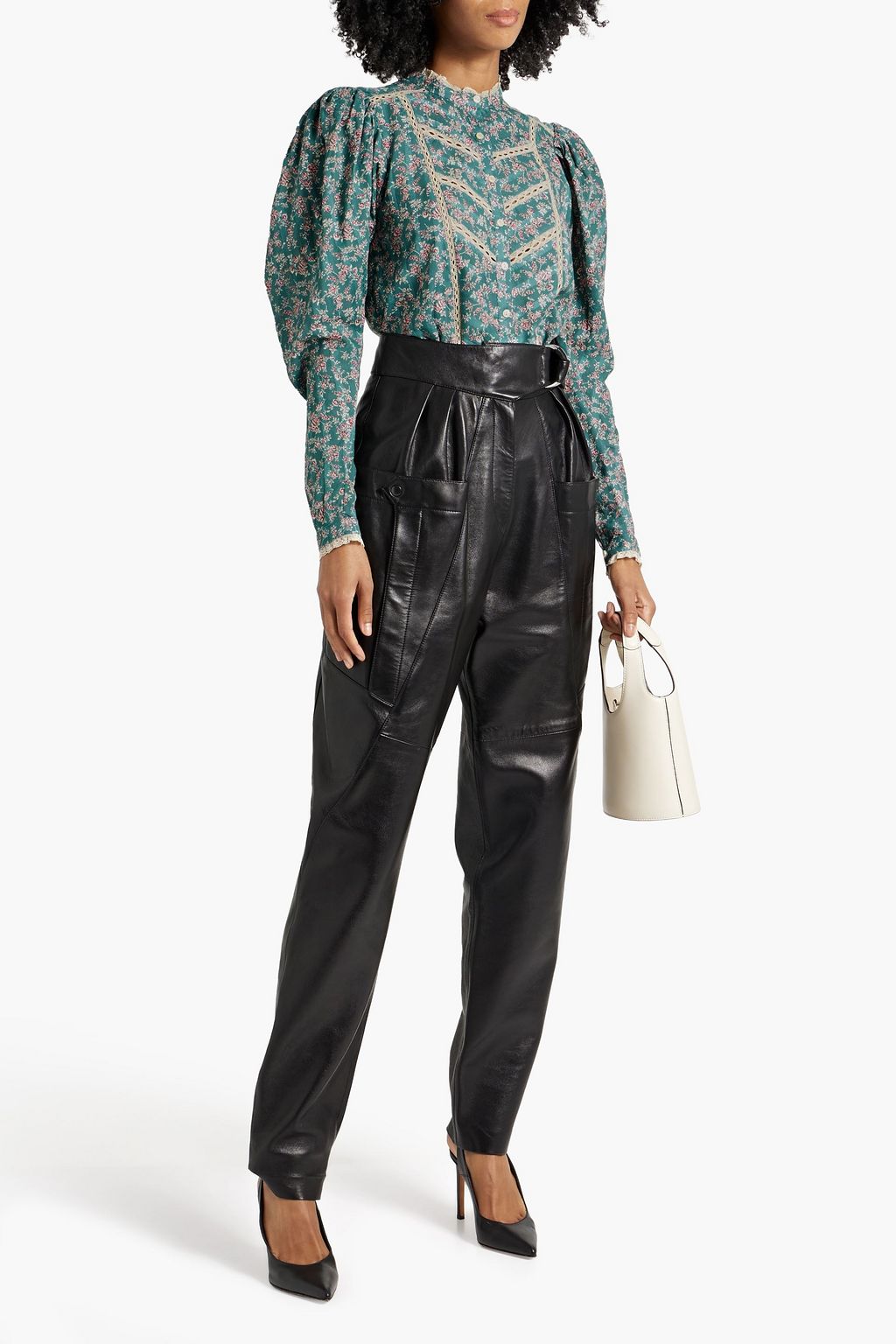 MARANT ÉTOILE Reafi lace-trimmed printed cotton-mousseline blouse