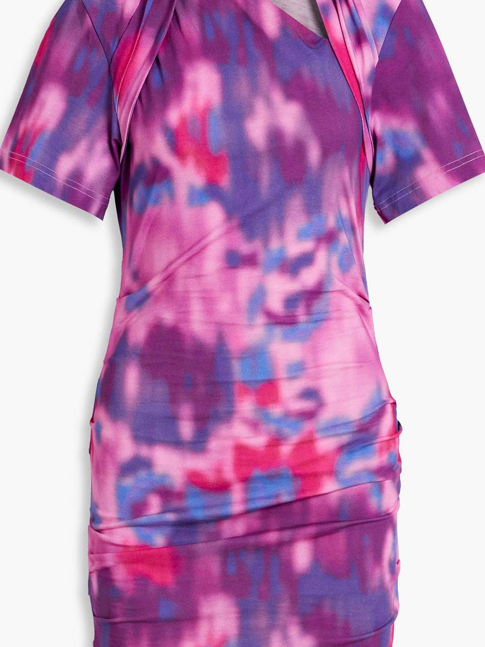 zendaya ruched printed cotton-jersey mini dress