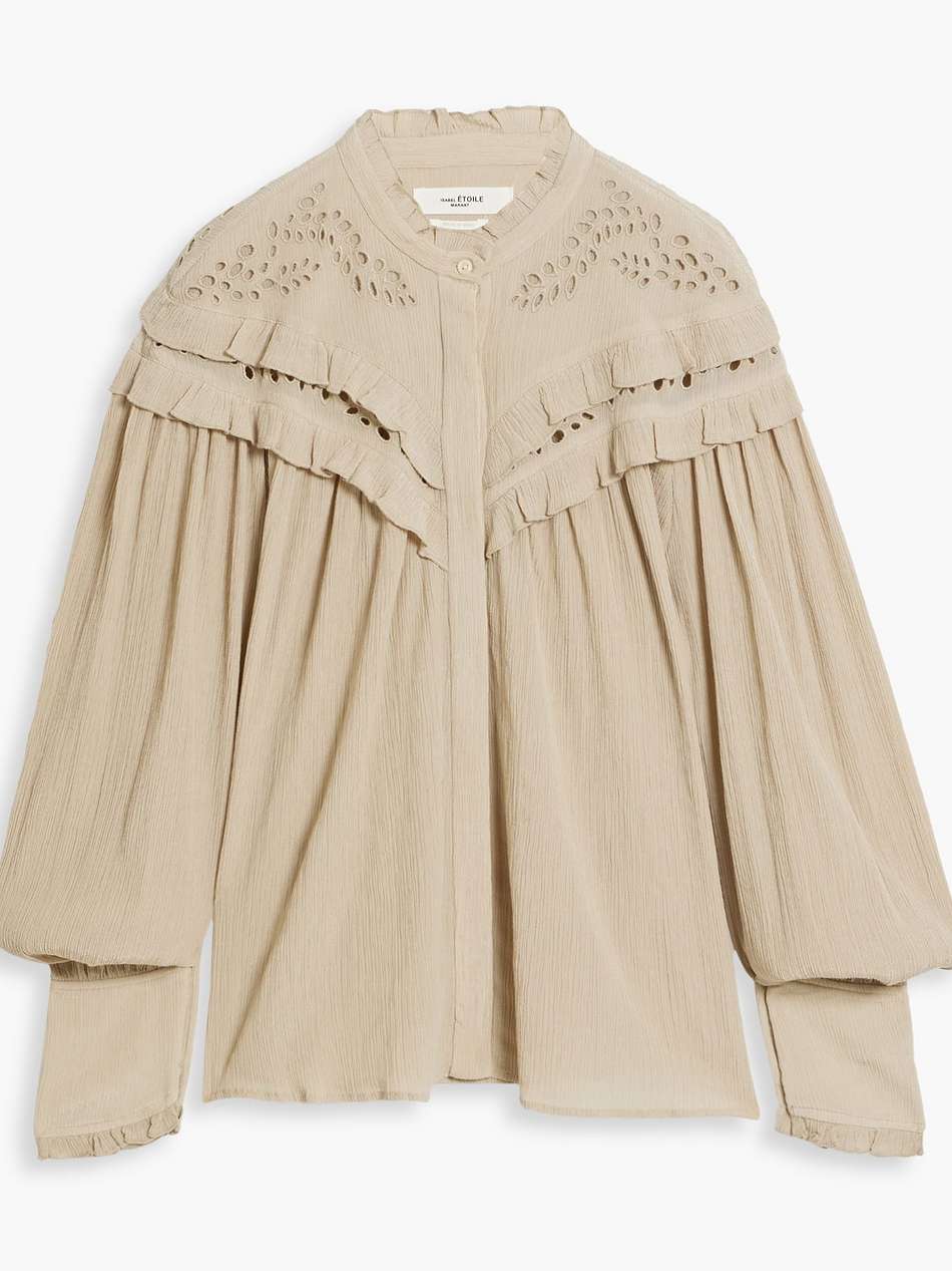 izae broderie anglaise-paneled crepon top