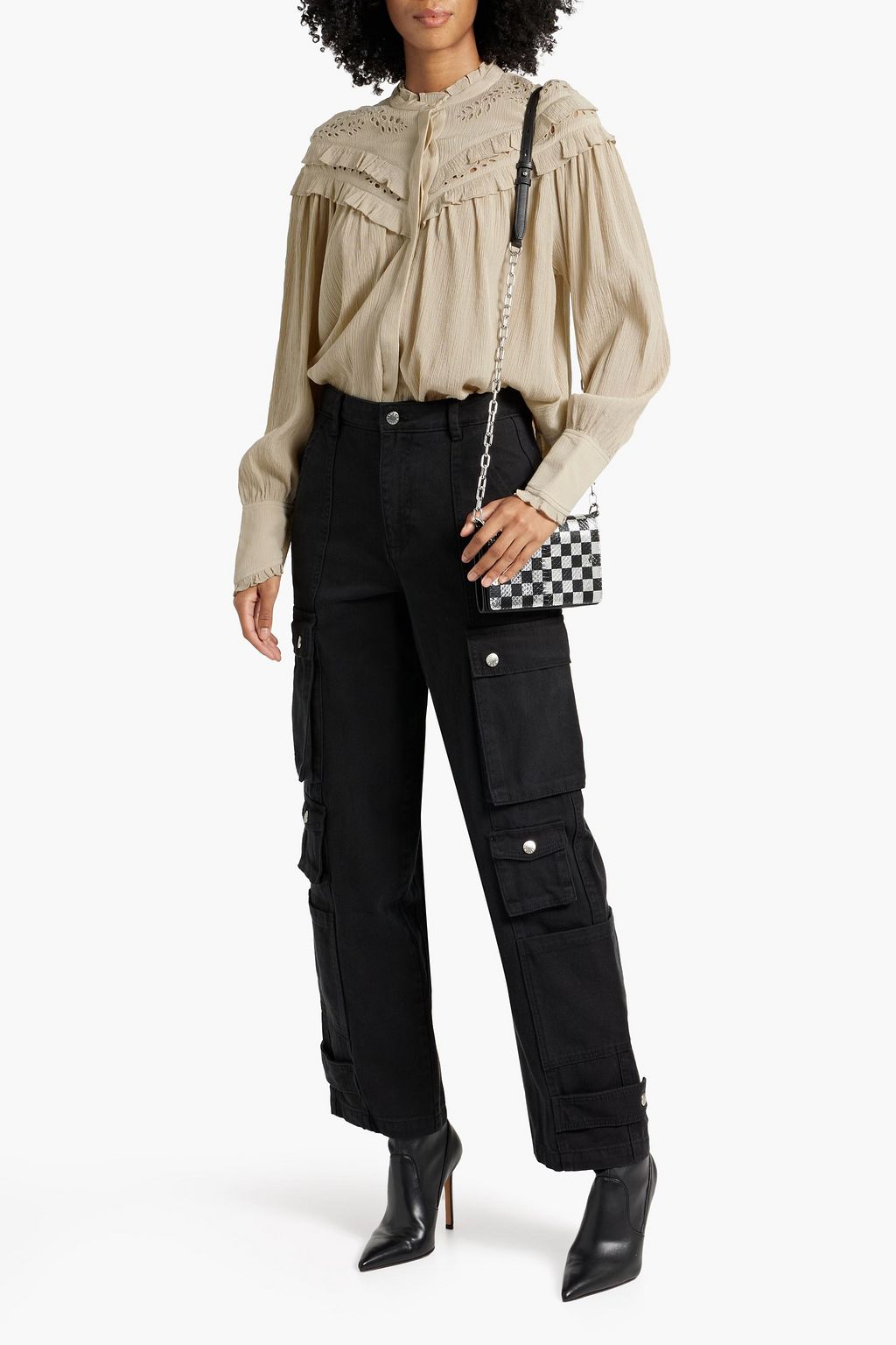 MARANT ÉTOILE Izae broderie anglaise-paneled crepon top