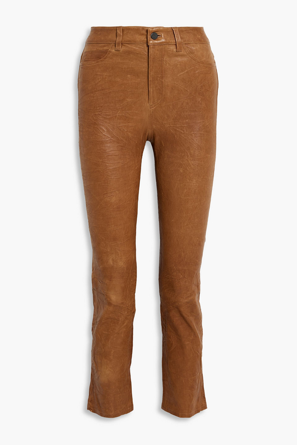 Paige Cindy Leather Slim-leg Pants In Camel
