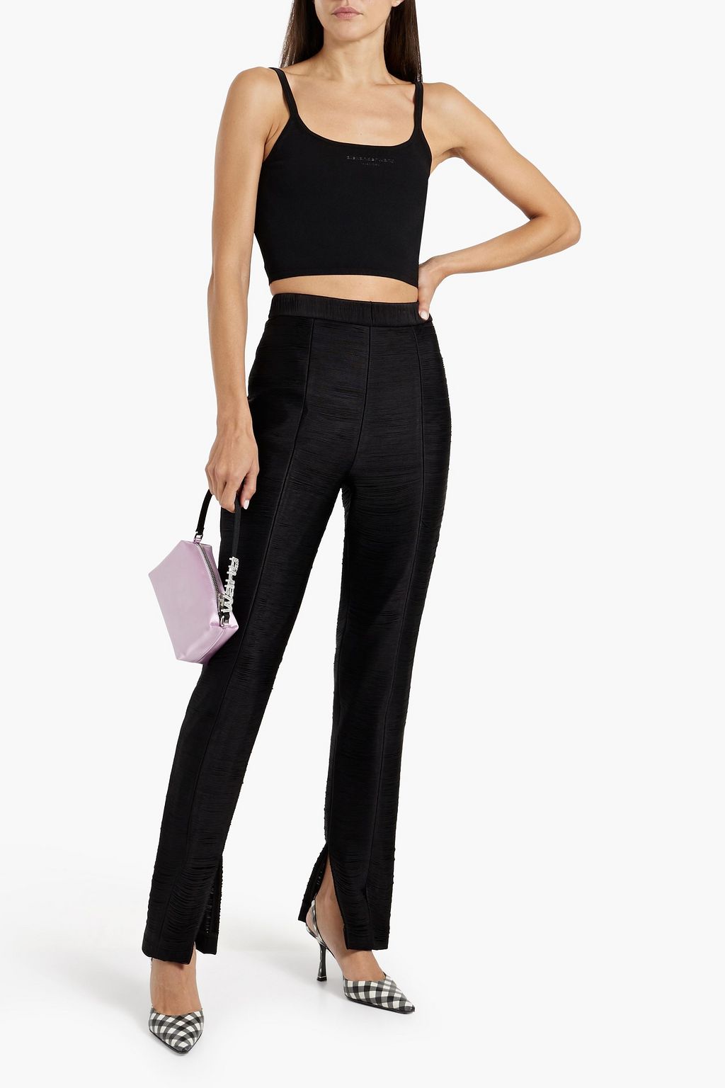 ALEXANDERWANG.T بلوزة قصيرة بدون أكمام من نسيج مطاط محبوك