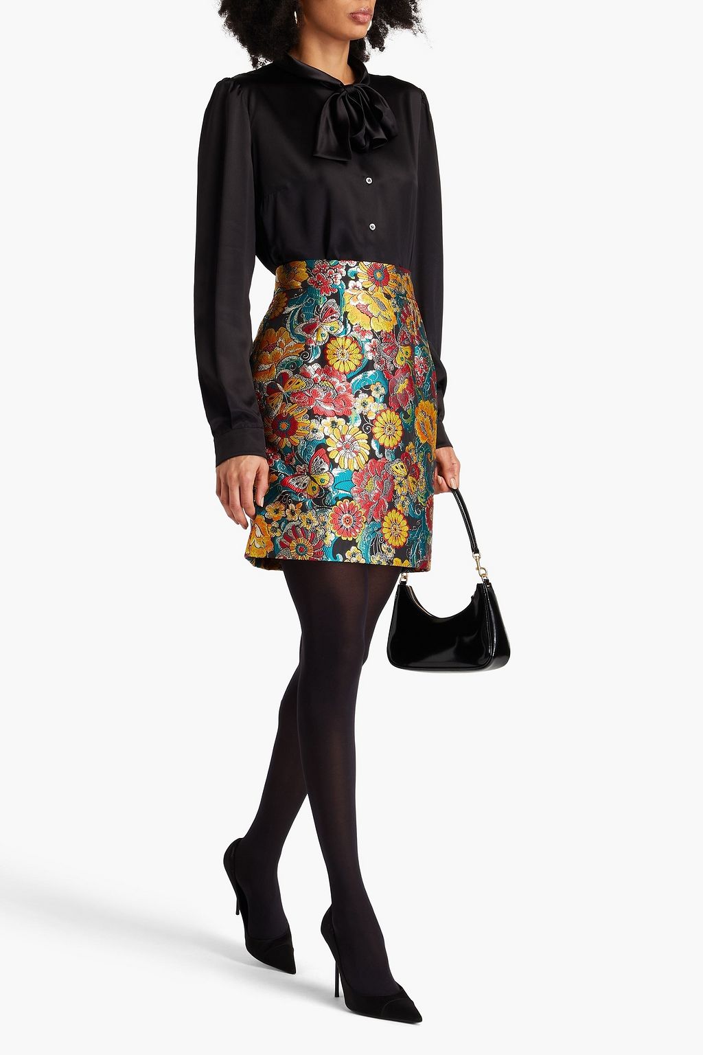 DOLCE&GABBANA تنورة قصيرة من الجاكار مزينة بطبعة الأزهار بلون معدني