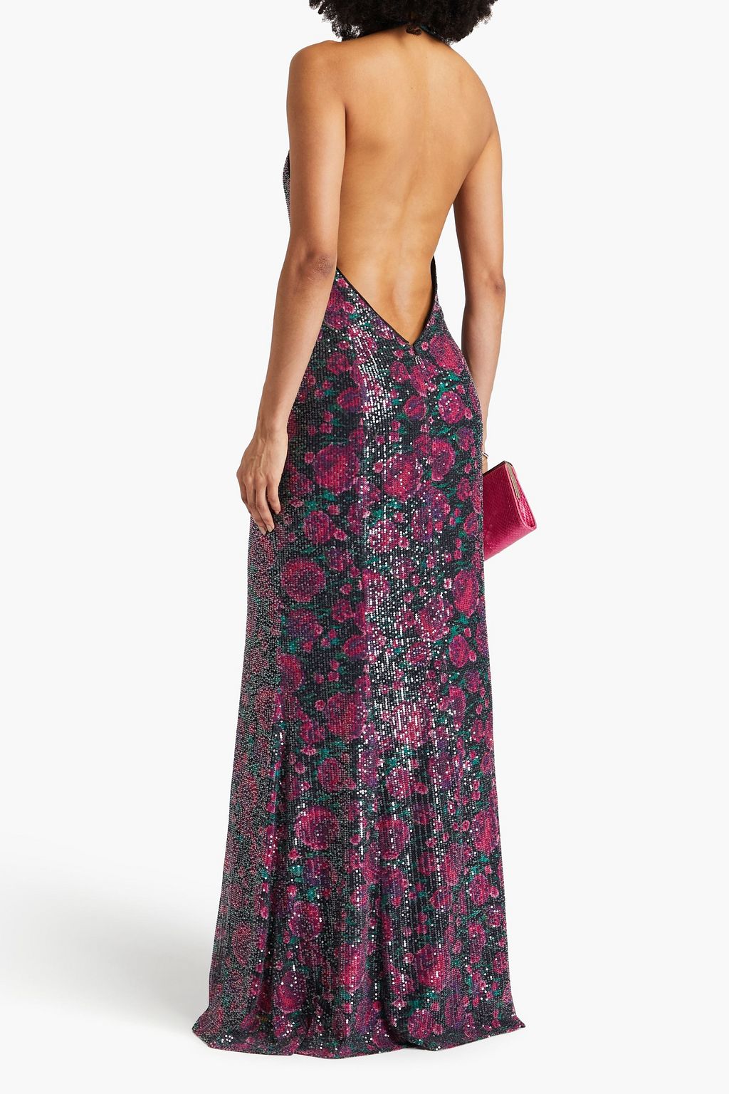ROTATE BIRGER CHRISTENSEN Sequined floral-print stretch-mesh halterneck maxi dress