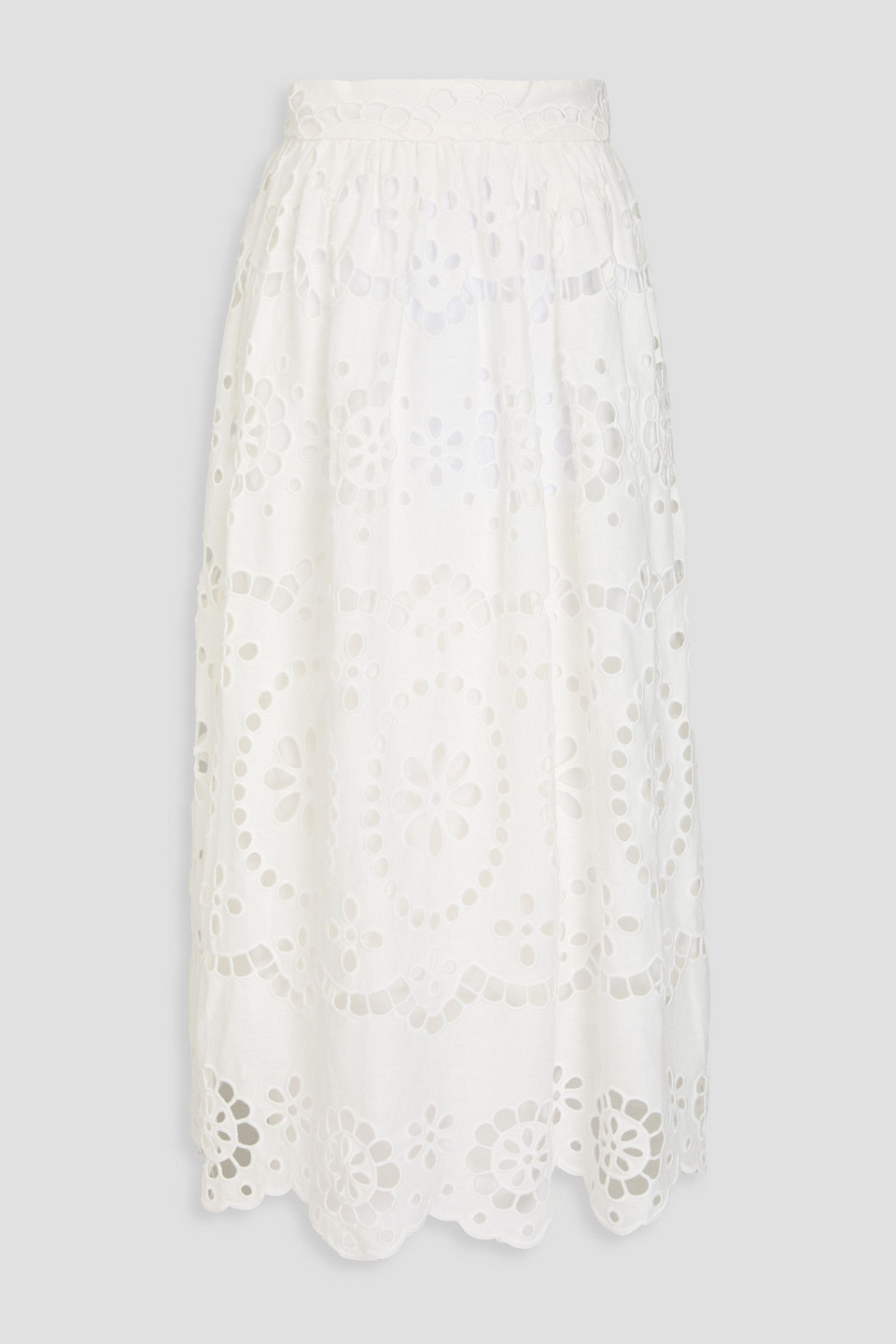 Zimmermann Ottie Embroidered Linen Midi Skirt In White