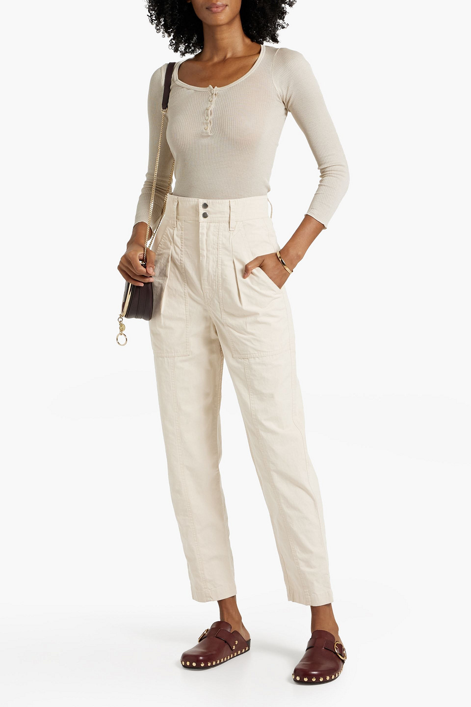 Isabel Marant Étoile Kiana Pleated Cotton-canvas Tapered Pants In Ecru