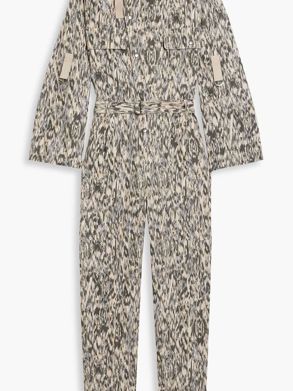 kendra belted printed cotton-canvas jumpsuit