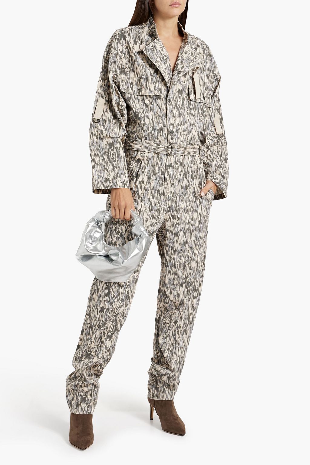 MARANT ÉTOILE Kendra belted printed cotton-canvas jumpsuit