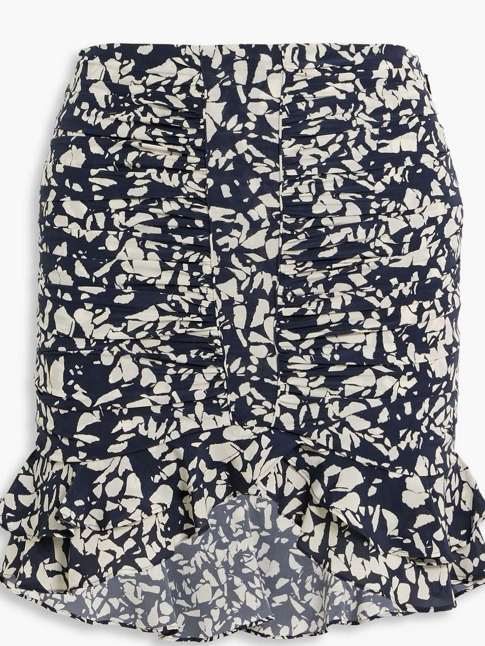 milendi ruffled printed stretch-silk mini skirt