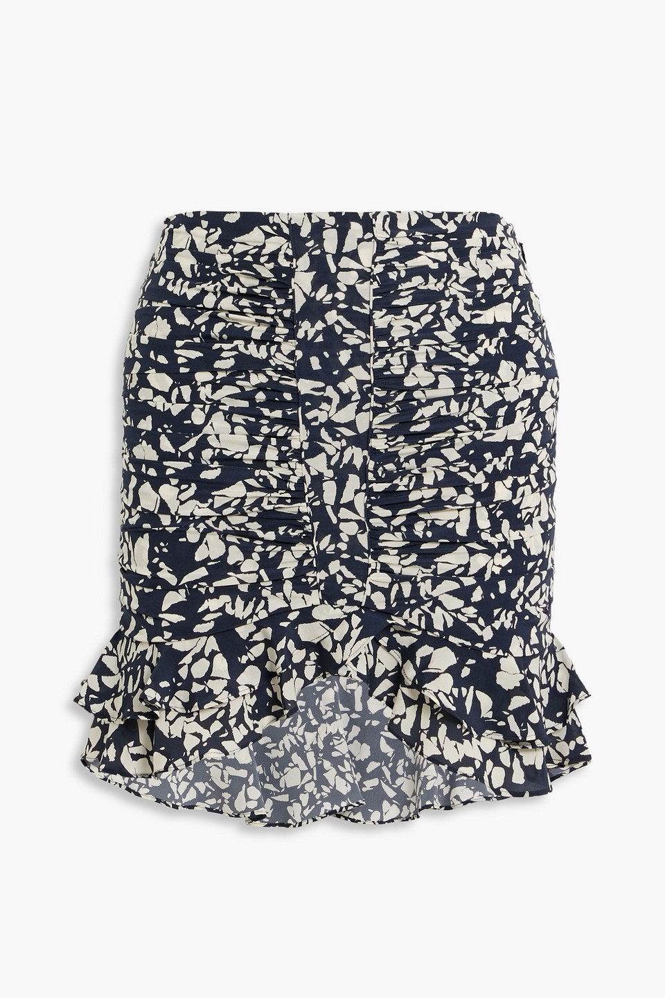 Milendi ruffled printed stretch-silk mini skirt
