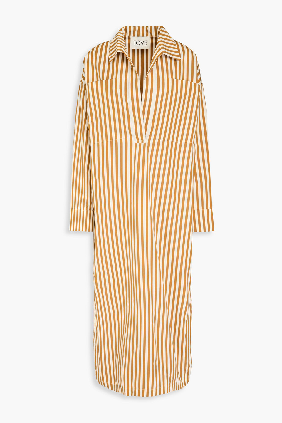 Tove Ling Striped Cotton-poplin Midi Shirt Dress In Camel