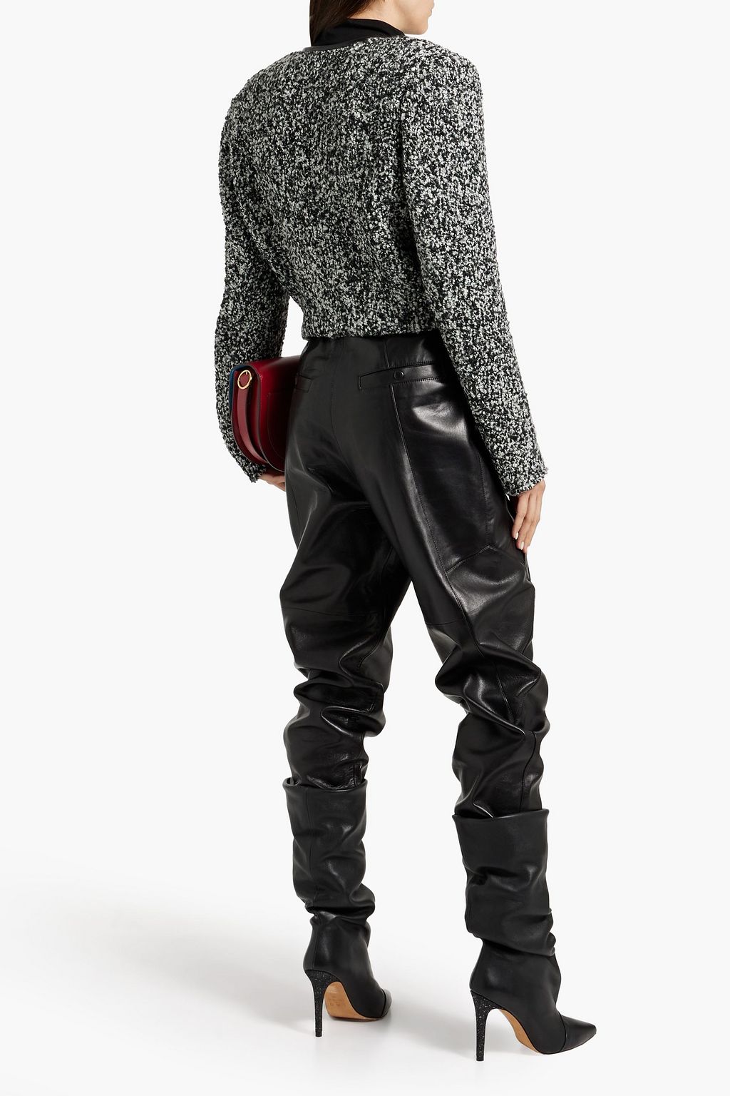 ISABEL MARANT Gradilia cropped leather-trimmed wool-blend bouclé jacket