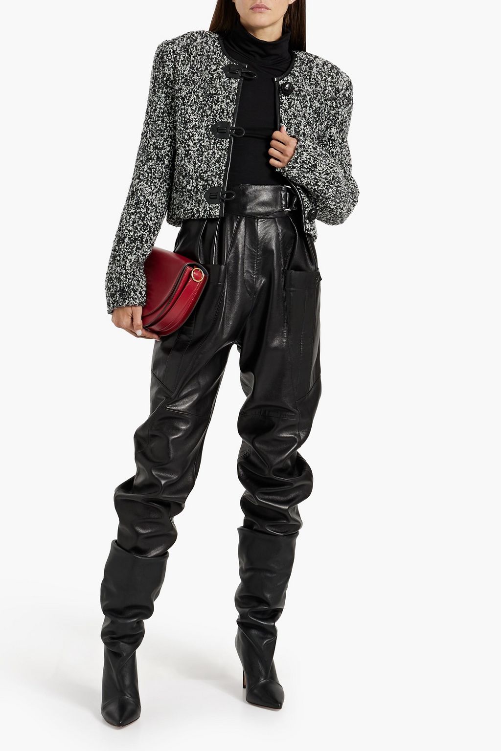 ISABEL MARANT Gradilia cropped leather-trimmed wool-blend bouclé jacket