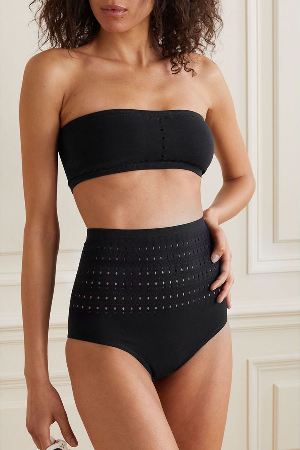 ALAÏA Pointelle-knit bandeau bikini