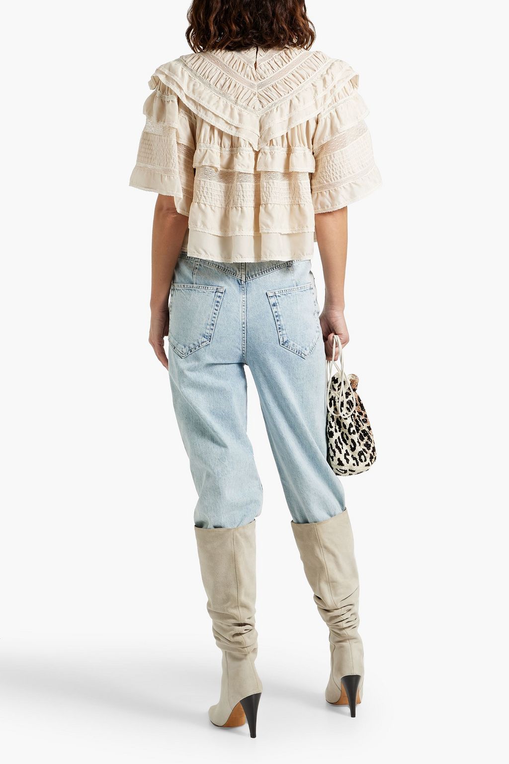 ISABEL MARANT Cielo ruffled crocheted lace-paneled silk blouse