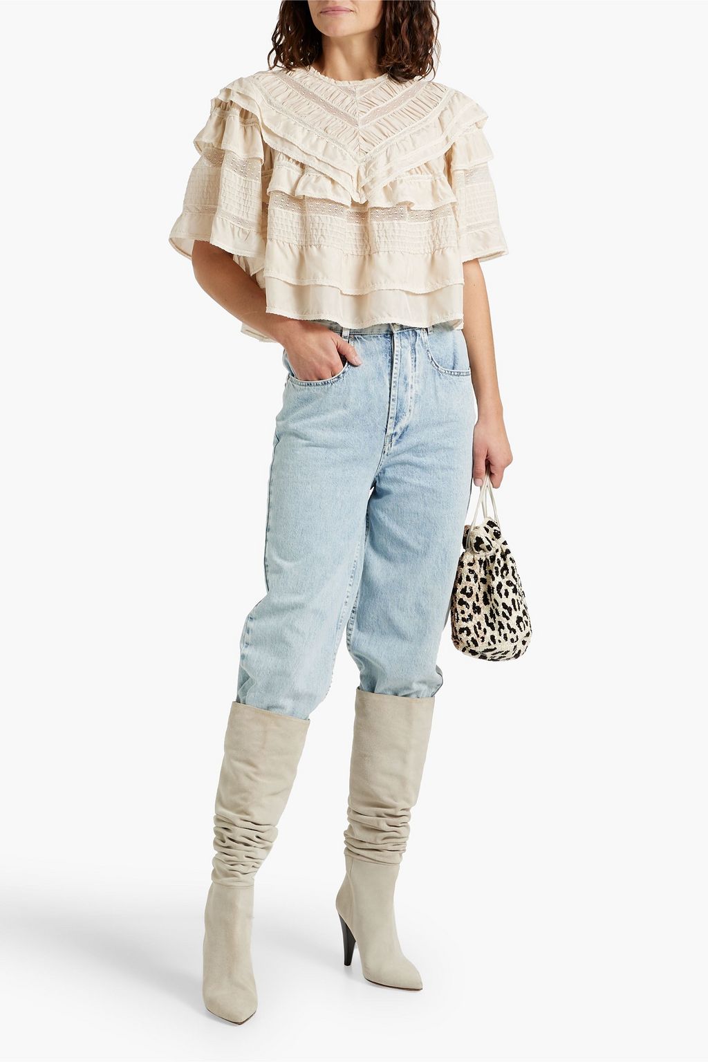 ISABEL MARANT Cielo ruffled crocheted lace-paneled silk blouse