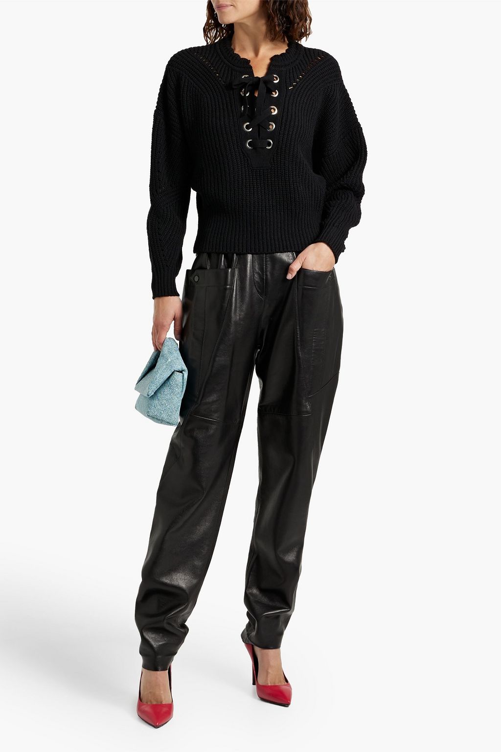 ISABEL MARANT Laley lace-up ribbed cotton and wool-blend sweater