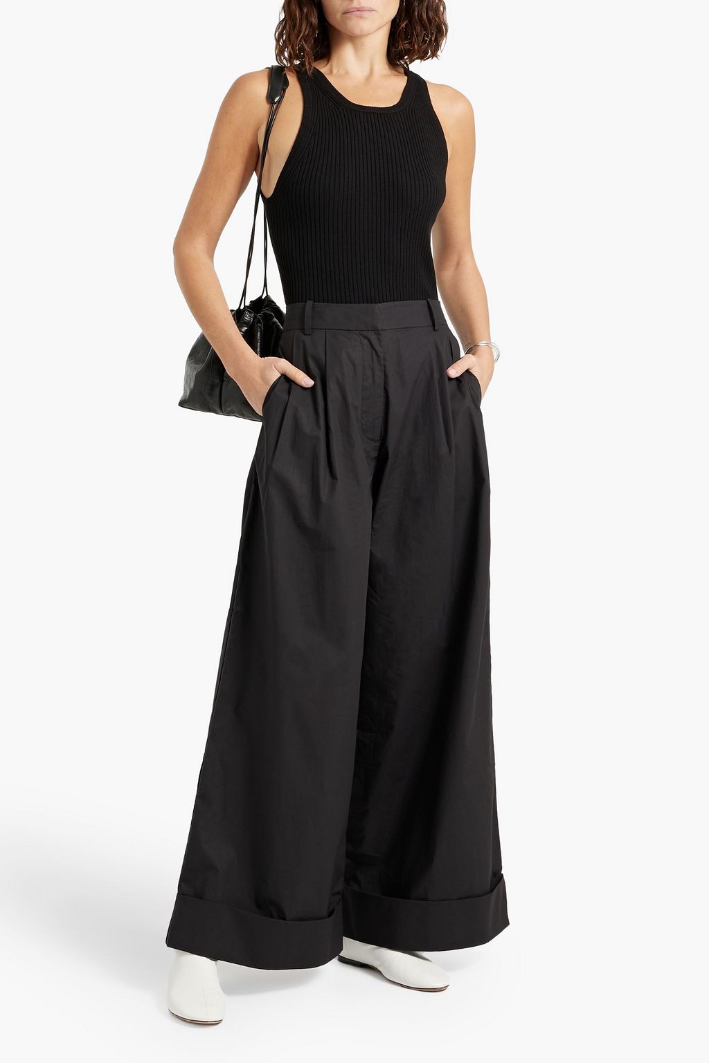 CO Pleated cotton-poplin wide-leg pants