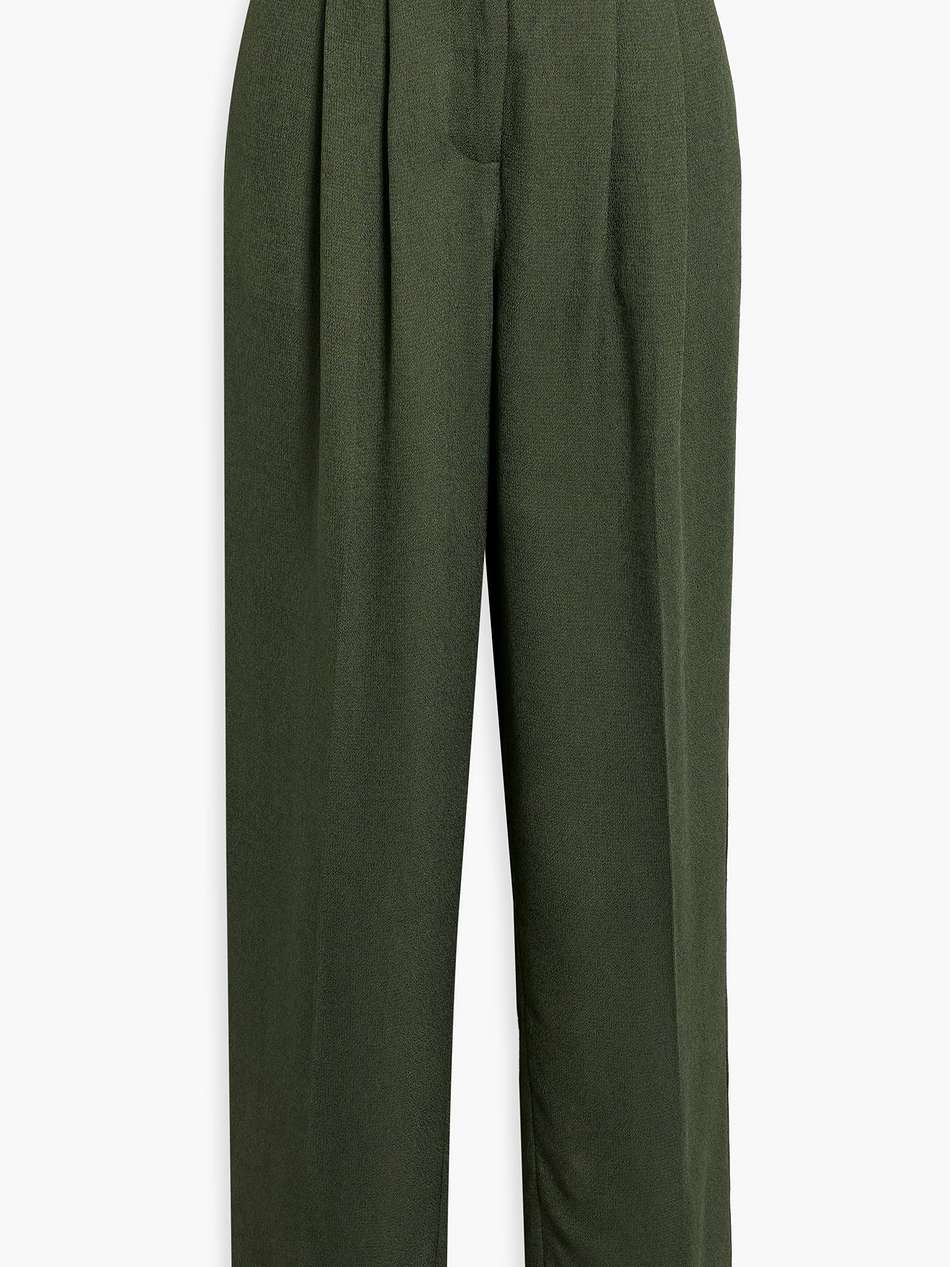 pleated textured-crepe wide-leg pants